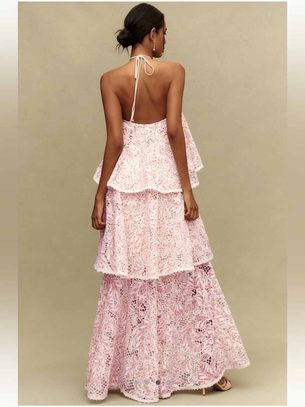 Anthro Elliatt Valencia Lace Tiered Halter Maxi Dress Romantic Boho Wedding - Picture 3 of 5